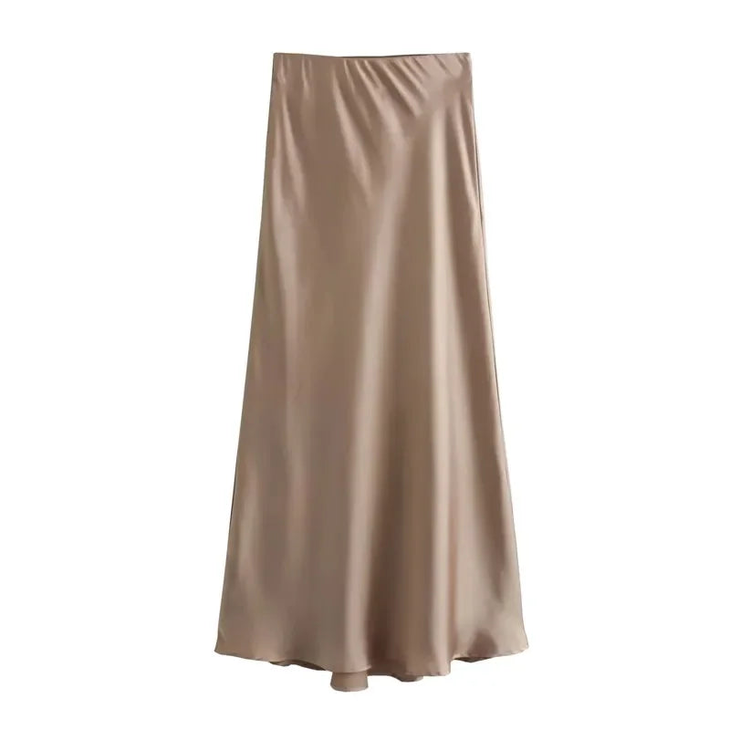 Ladies Satin Skirt Women High Waist Long Skirts