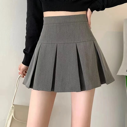 Vintage Gray Pleated Skirt Women