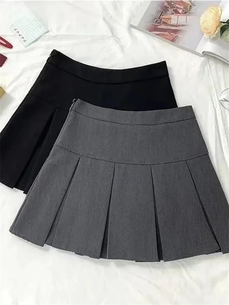 Vintage Gray Pleated Skirt Women