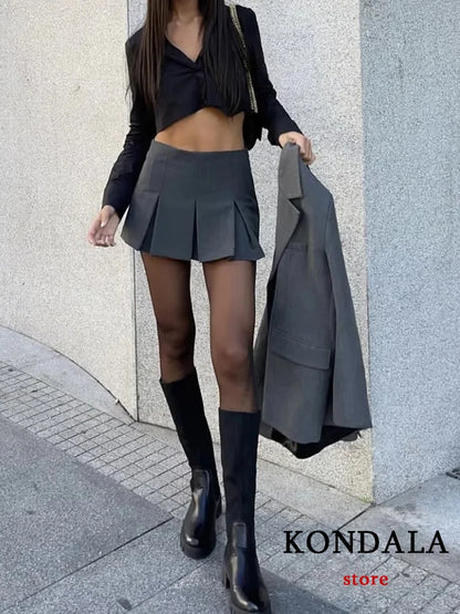 TRAFZA Vintage Dark Grey Mini Skirts