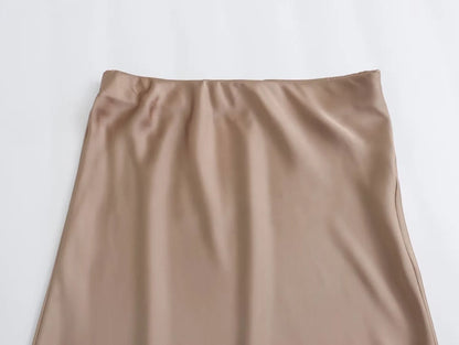 Ladies Satin Skirt Women High Waist Long Skirts