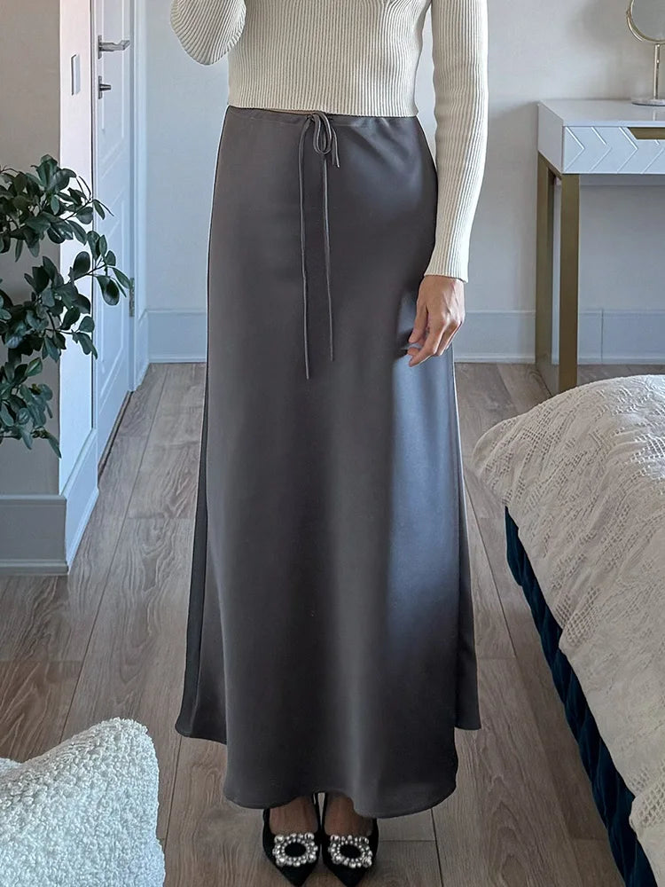 Long Black Satin Skirts For Women