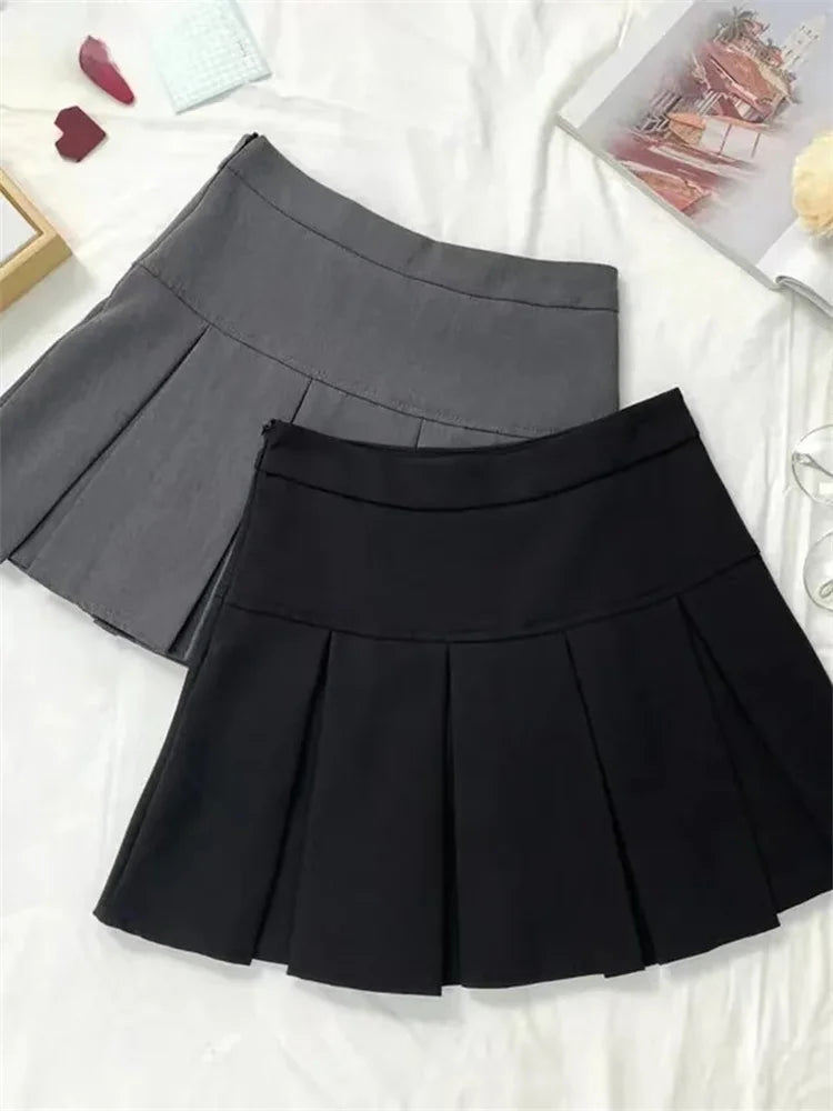 Vintage Gray Pleated Skirt Women