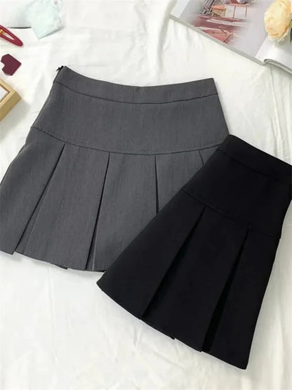 Vintage Gray Pleated Skirt Women