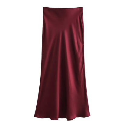 Ladies Satin Skirt Women High Waist Long Skirts