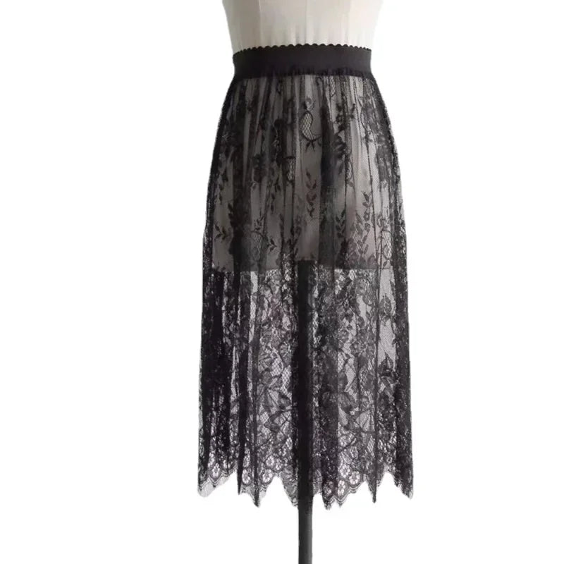 BLACK SKIRT WHITE LACE